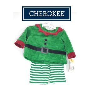 CHEROKEE Kids Baby Green Elf Christmas Holiday Matching Set Costume 0-3 mos NEW